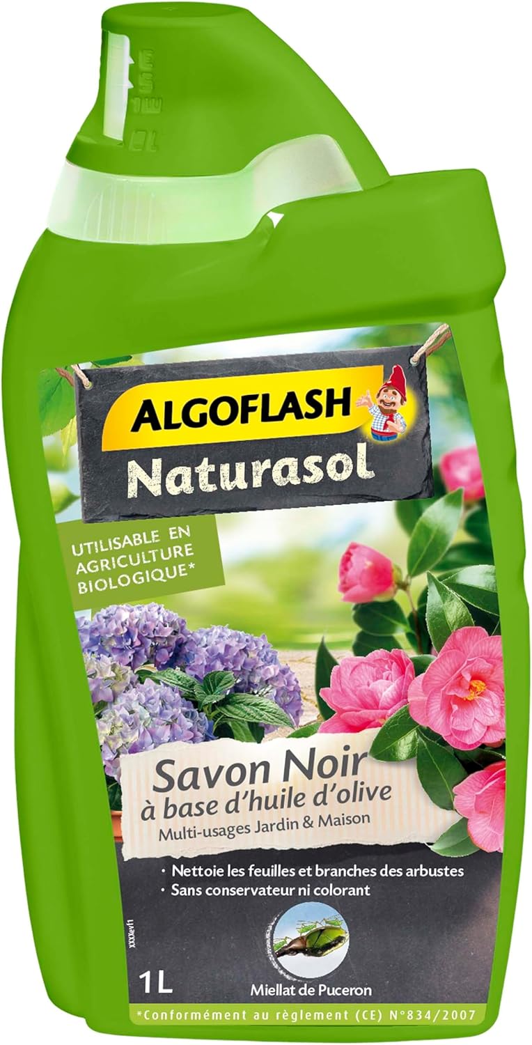 NATURASOL Savon Noir concentré, pour jardin, plantes d’intérieur et entretien maison, Utilisable en agriculture biologique, 1 L, BIOSAV1000A Concentré 1 L