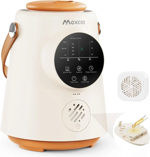 Humidificateur et Diffuseur Huiles Essentielles, 2.5L Cool Mist Top-Fill Humidifier, 25H Humidificateur Écran tactile extra large avec Poignée de Transport, 23dB Silencieux, 7 Color Light Blanc