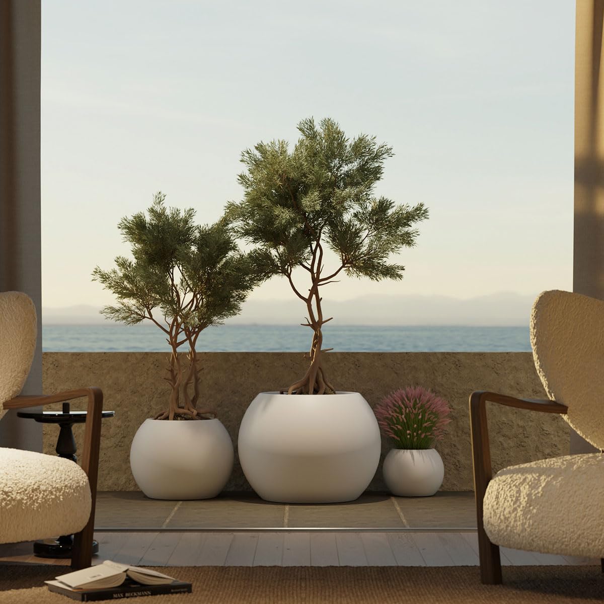 Dalia Pot Rond pour Fleurs et Plantes, très résistant à l'extérieur, Plusieurs Tailles Disponibles - Inclut la réserve de Drainage de l'eau - Fabriqué en polyéthylène en Espagne Anthracite 68x50 cm