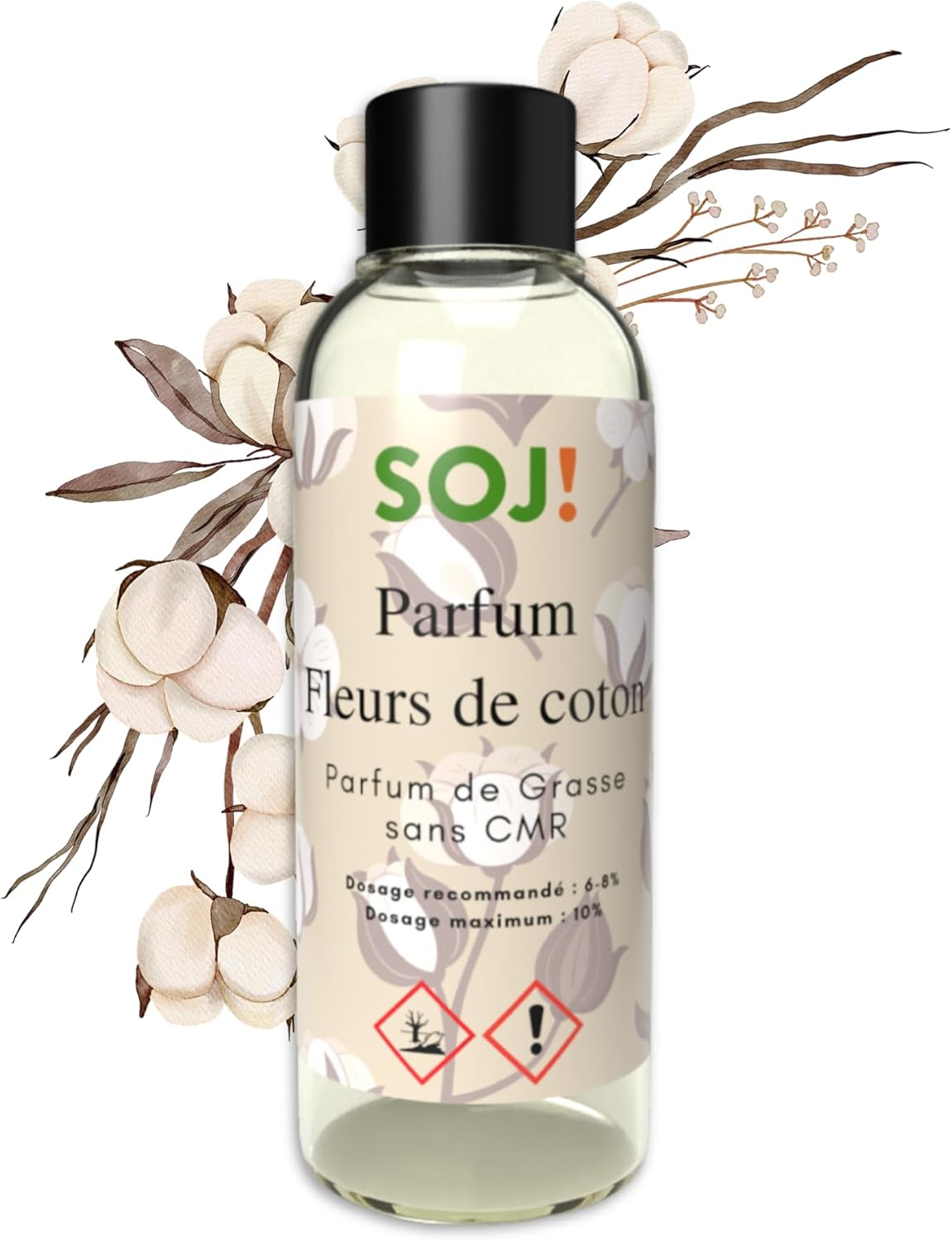 Concentré de Parfum pour Bougies, Création de Bougies, sans CMR de Grasse, 30 ml (Fleur de coton)