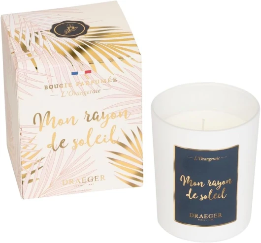 DRAEGER PARIS - Bougie Cadeau Blanche Parfumée Fleur d'oranger "Mon Rayon de Soleil" - Idée Cadeau Amour, Meilleure amie - Pot en verre - Made in France - 100% Cire Végétale - 40h de combustion