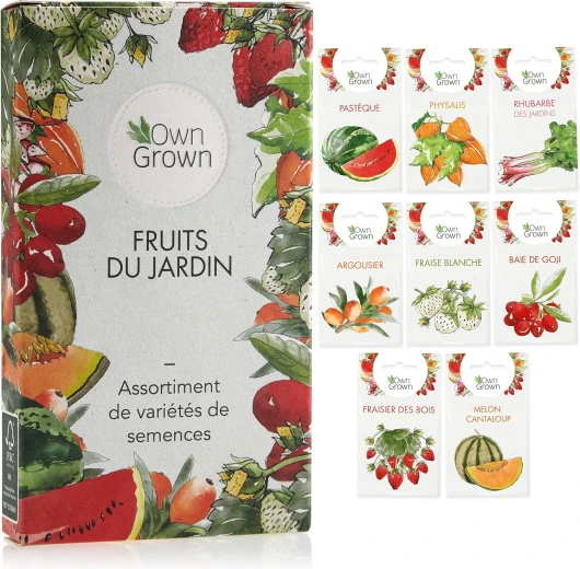 Ensemble de semences de fruits : graines potager de fruits de première qualité avec 8 variétés de plantes fruitières pour le jardin et le balcon - Kit de graines de fruits par OwnGrown