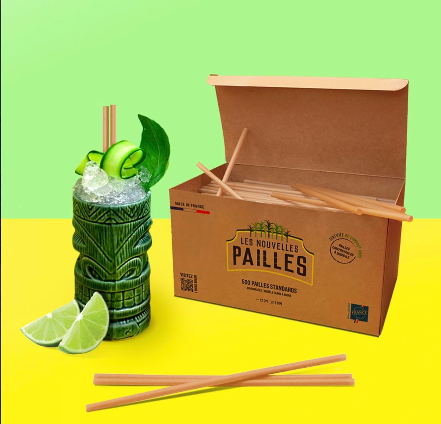 Paille Biodégradable en Canne à Sucre Classique - Lot de 500- Les Nouvelles Pailles - - Canne à sucre 210