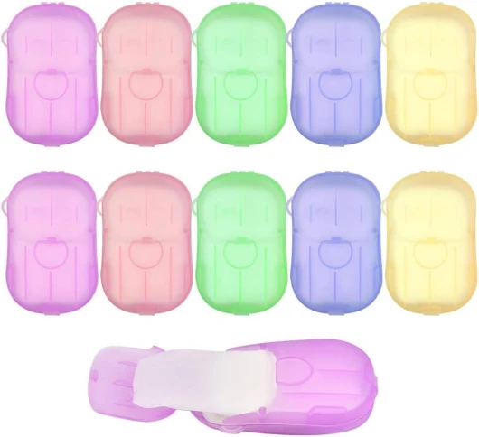TIMESETL 200 Feuilles de Savon en Papier jetables, 10 boîtes Mini Savon en Papier jetable Portable, Savon en Papier pour Les déplacements en Camping pour Le Lavage en Plein air, 20 pièces par boîte