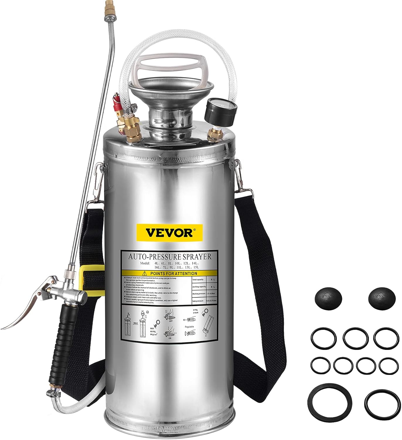 8L Pulvérisateur INOX Jardin Brumisateur pour Jardinage Domestique et Nettoyage au Sol Convient aux Besoins actuels de l'industrie, de l'agriculture, du Commerce, de la médecine etc