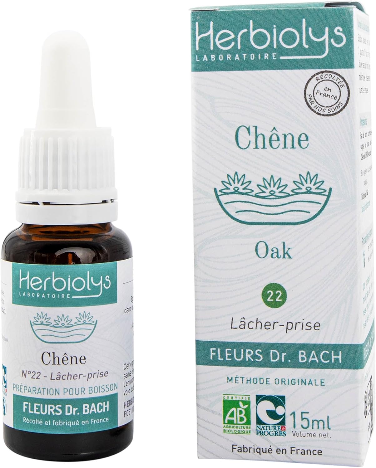 Herbiolys - Elixir Floral - Fleurs De Bach - Chêne n°22 - Fabriqué En France - Bio - 15 ml N°22 - Chêne 15 ml (Lot de 1)