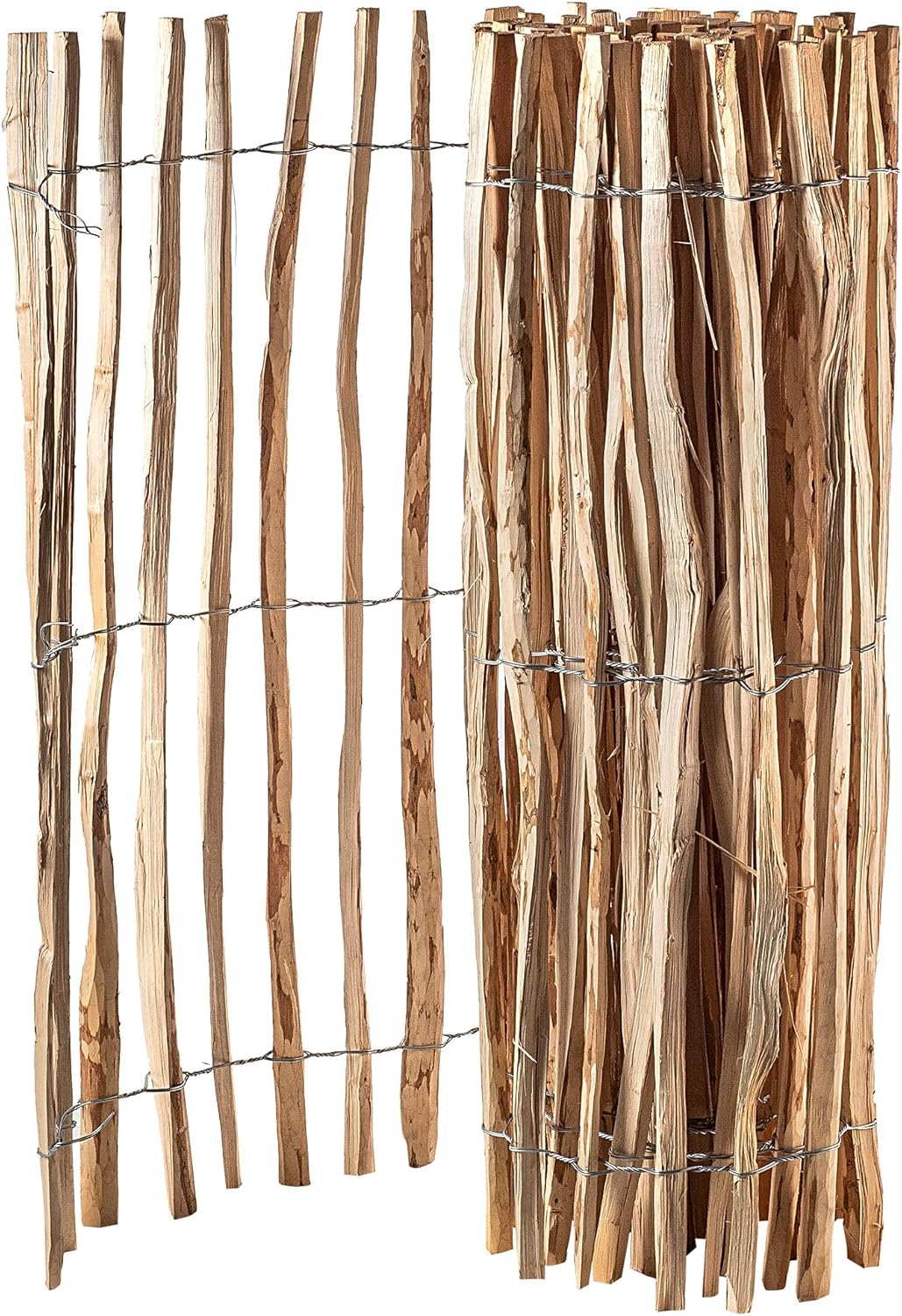 Cloture a Piquets en Bois de Noisetier pour Jardin, Ganivelle Naturelle et Durable pour Delimitation de l'Espace Exterieur (4-6 cm, 120 x 500 cm)