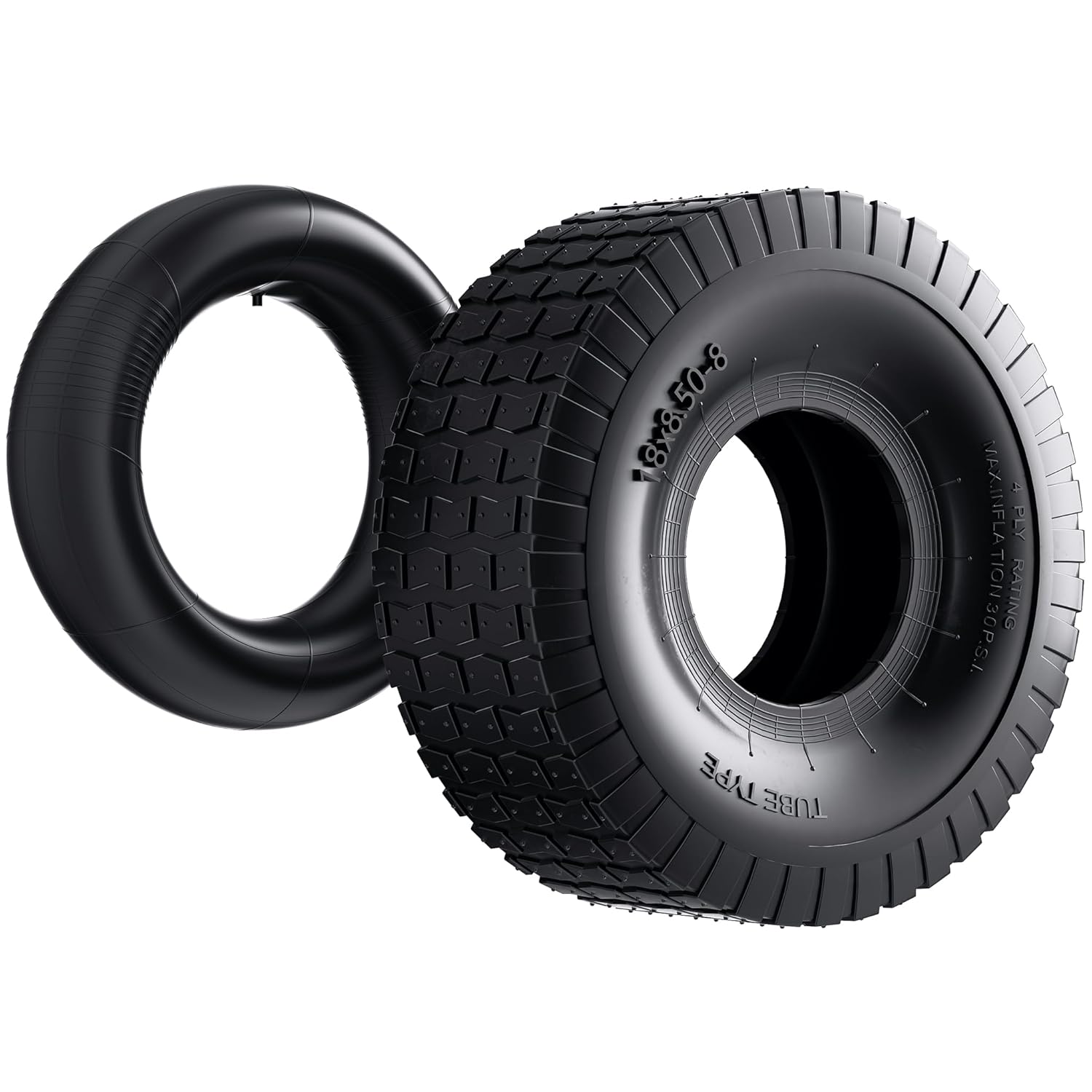 Pneu 18x8.50-8 et Chambre à air – Valve coudée – 460 x 460 x 215 mm – 4 PR – capacité de charge 370 kg – pour Tondeuse à gazon Tracteur à pelouse Brouette Chariot Diable 18x8.50-8 4PR, valve coudée 1