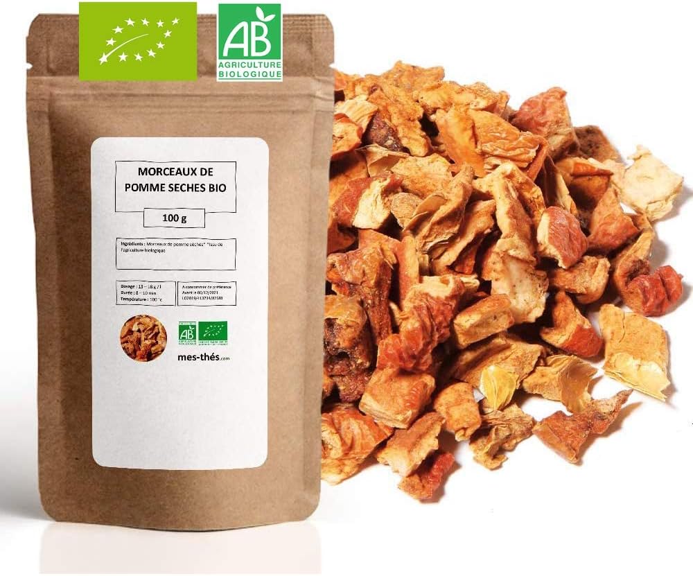 Morceaux de pomme séchés Bio - Herbes en vrac - 100g (40tasses) - 100% Agriculture Biologique - Mes-Thés