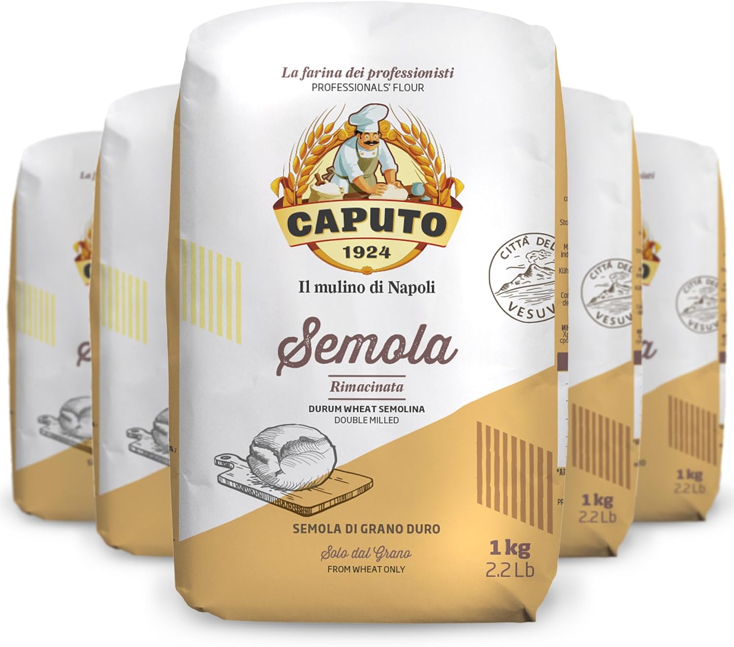 Farine Caputo Semola grain dur rebroyé - 5 Kilos (pack 5 x 1 Kg) - Idéal pour les pâtes fraîches et le pain de blé dur - La farine préférée en Italie !