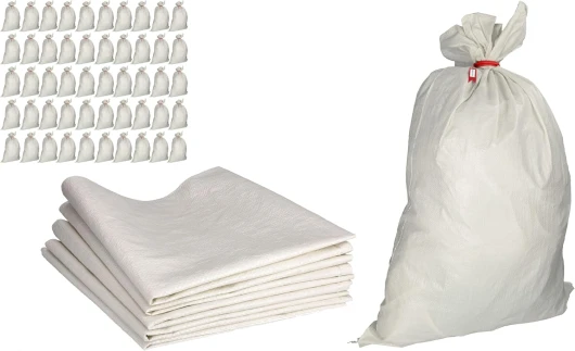 Sac à Gravat - Sacs en Polypropylène Alimentaire pour Cereale Chantier Riz et Grain, 50x Tissu PP 105x65 cm Agricole pour Charbon Stockage Ble Maïs Farine Sable et Déchets, Tissé 50 kg 50 50 Kg - Blanc