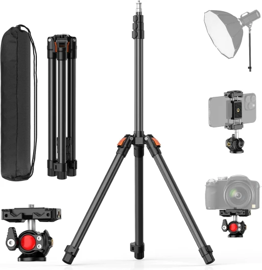 210cm Trépied de Lampe avec Rotule, Support d'éclairage Trépied Pliant Réversible pour Studio Photographie Charge 4kg pour Softbox/Réflecteur/Lumière/Flash/Appareil Photo/Téléphone 210cm Pour appareil photo et photographie
