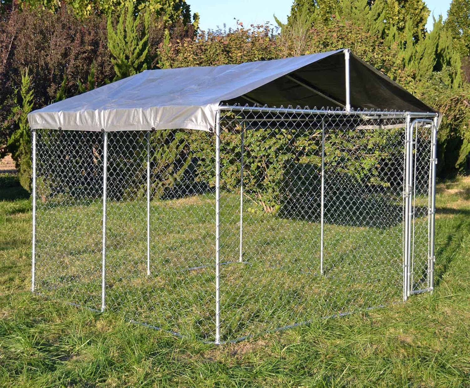 Chenil avec Toit 3×3×1,83 m, Porte verrouillable, enclos pour Animaux avec Toit résistant aux Rayons UV et à l’Eau