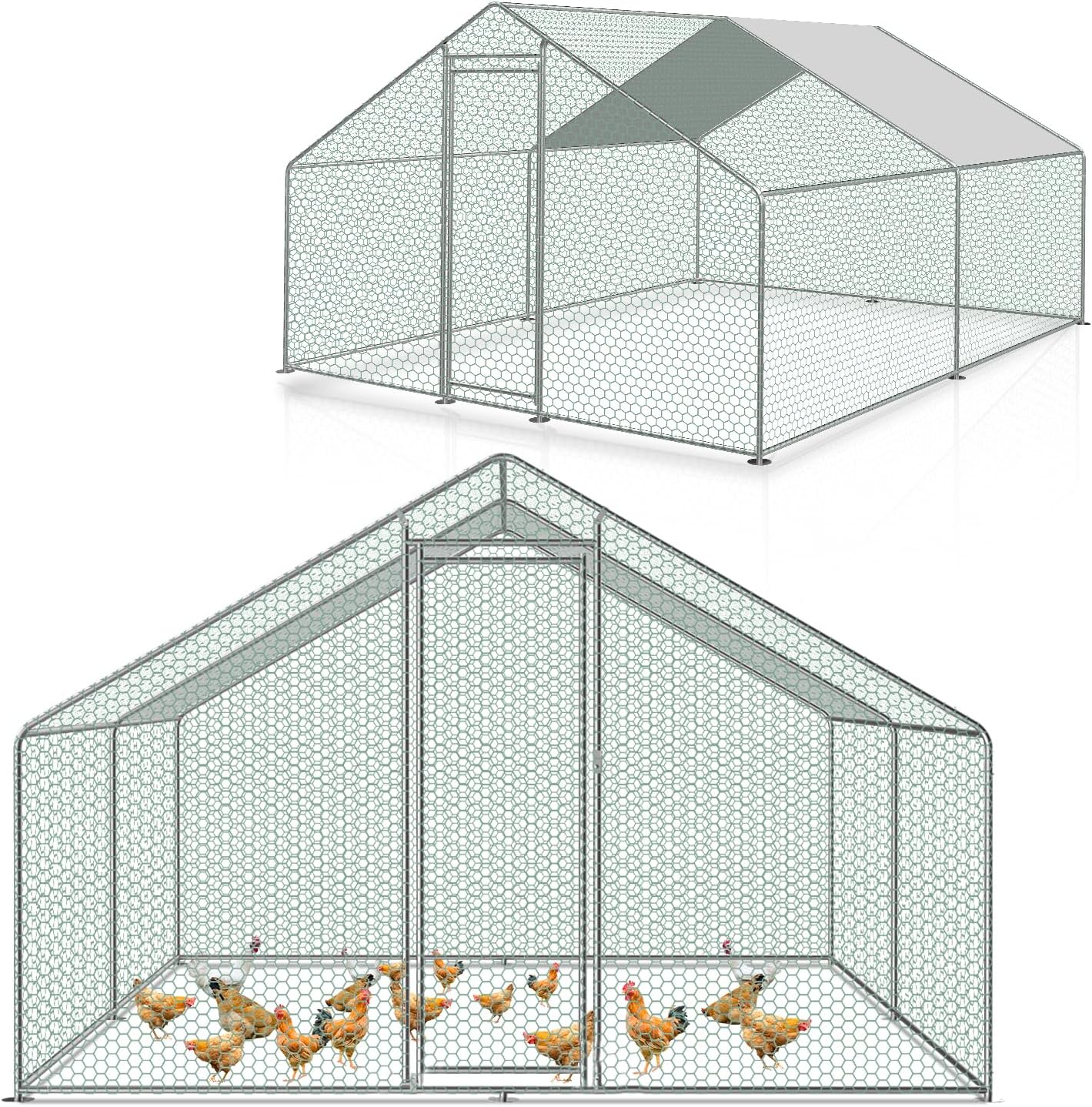Izrielar Poulailler XXL Enclos d'extérieur avec serrure de sécurité et chiffon de peinture en polyéthylène imperméable, beaucoup d'espace pour poules, lapins et autres petits animaux, cadre en acier 3x3x2m