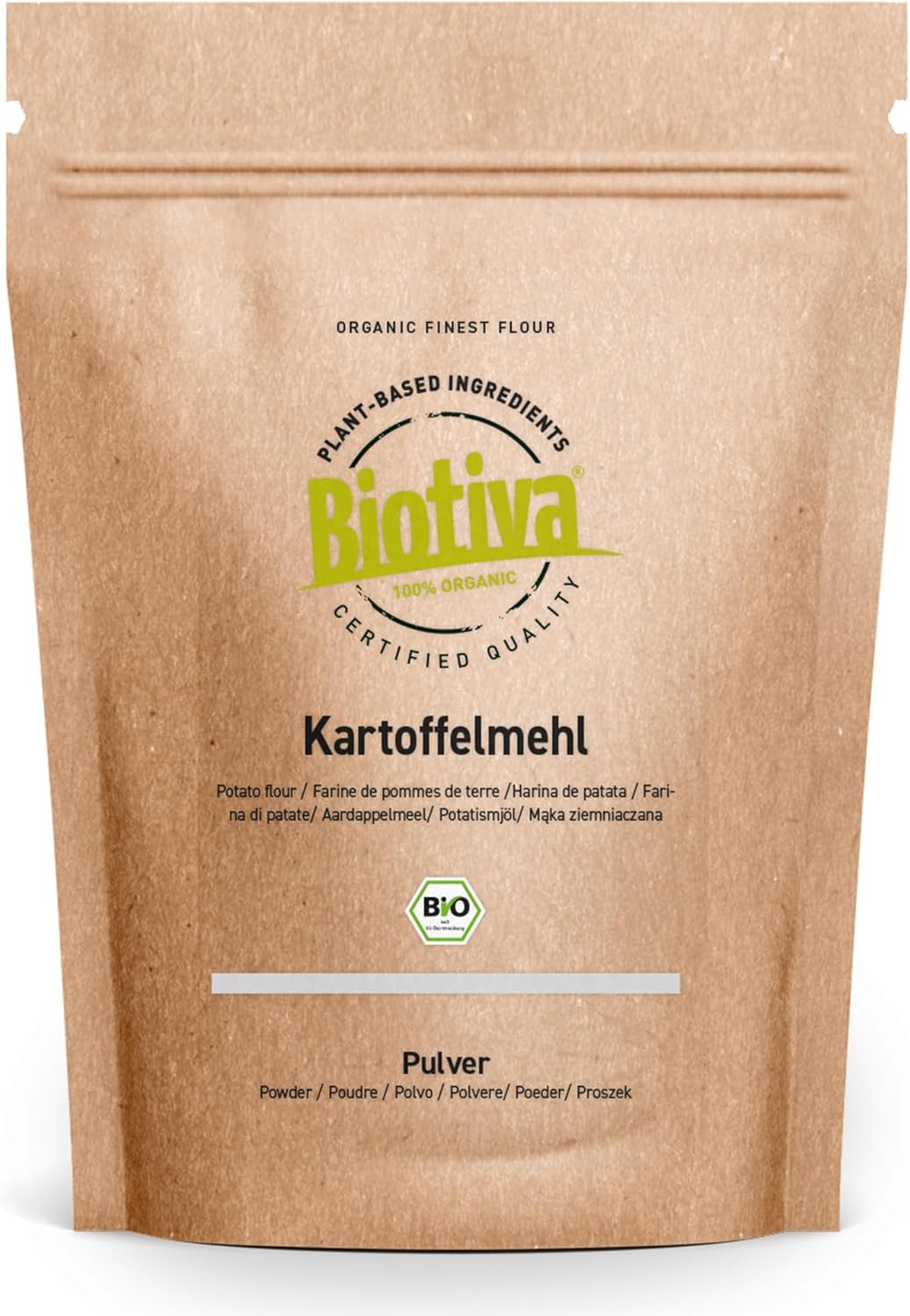 Farine de Pomme de Terre Bio 1kg - Fécule de pomme de terre - pour épaissir les liquides et la pâtisserie - 100% naturelle - sans gluten - vegan - certifiée et contrôlée en Allemagne - Biotiva