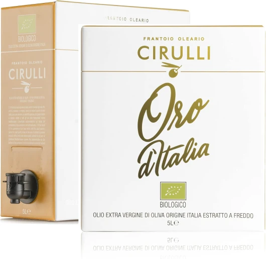 Frantoio Oleario Cirulli Huile d'olive extra vierge biologique, extrait à froid, huile d'olive italienne, sac en boîte avec robinet latéral (5 litres)