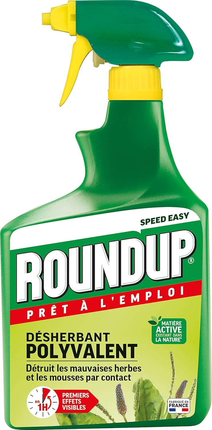 ROUNDUP RPOS12A - Désherbant Jardin Polyvalent Prêt à L'emploi 1,2 L - Premiers effets visibles en 1h -Elimine mauvaises herbes et mousses par simple contact -Produit à base d'acide pélargonique -40m² Pulvérisateur Polyvalent 1,2 L Désherbant