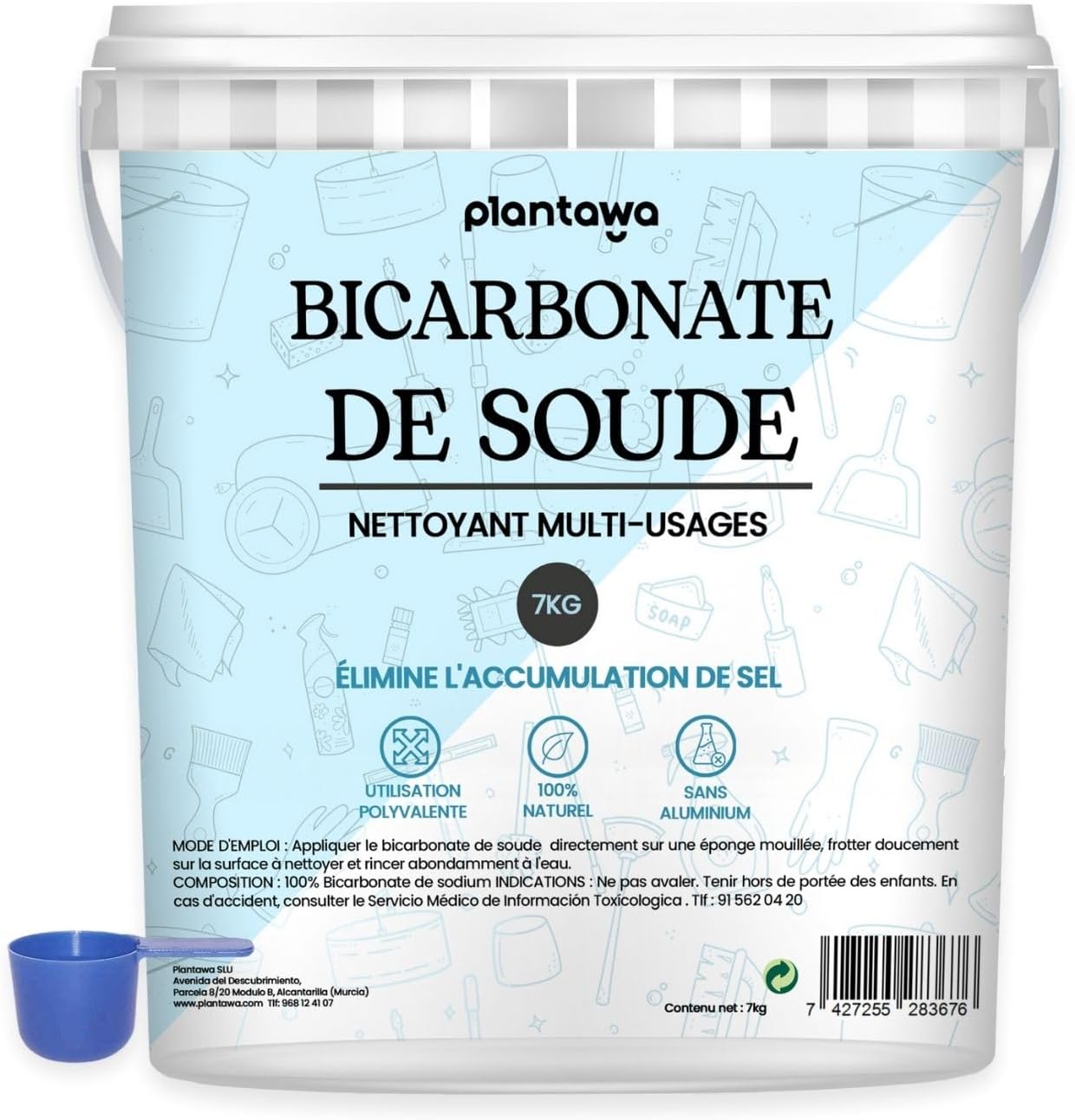 Bicarbonate de Soude Ménager 7 kg - Bicarbonate de Soude Multi-Usages - Détachant, Blanchissant et Élimine Odeurs et Graisse - Origine Naturelle et Pure
