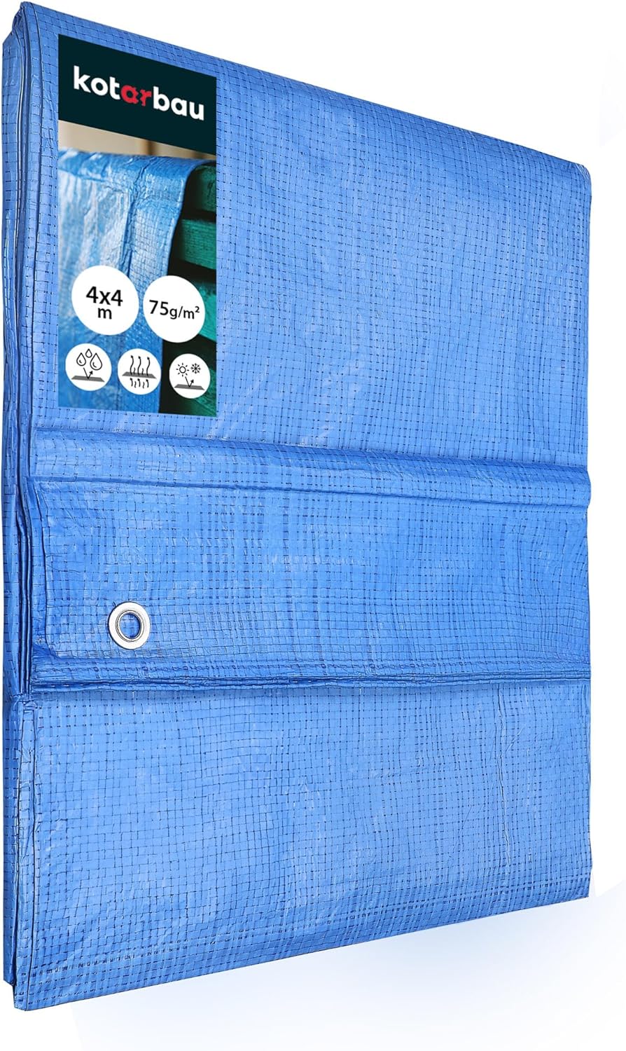 Bâche en tissu - 4 x 4 m - Bleu - 75 g/m² - Avec œillets renforcés - Bâche de protection - Bâche de chantier, étanche, indéchirable - Pour toutes les conditions météorologiques 4 x 4 m Bleu 75 G / M2