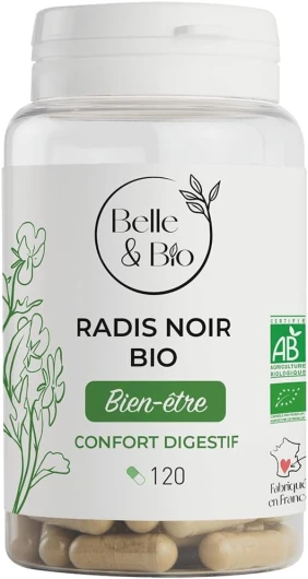 CONFORT DIGESTIF & BIEN-ÊTRE DU FOIE - Radis Noir Bio certifié Ecocert - 120 gélules - Cure 1 mois - Complément Alimentaire BELLE&BIO - Fabriqué en France AUCUNE 1 unité (Lot de 120)