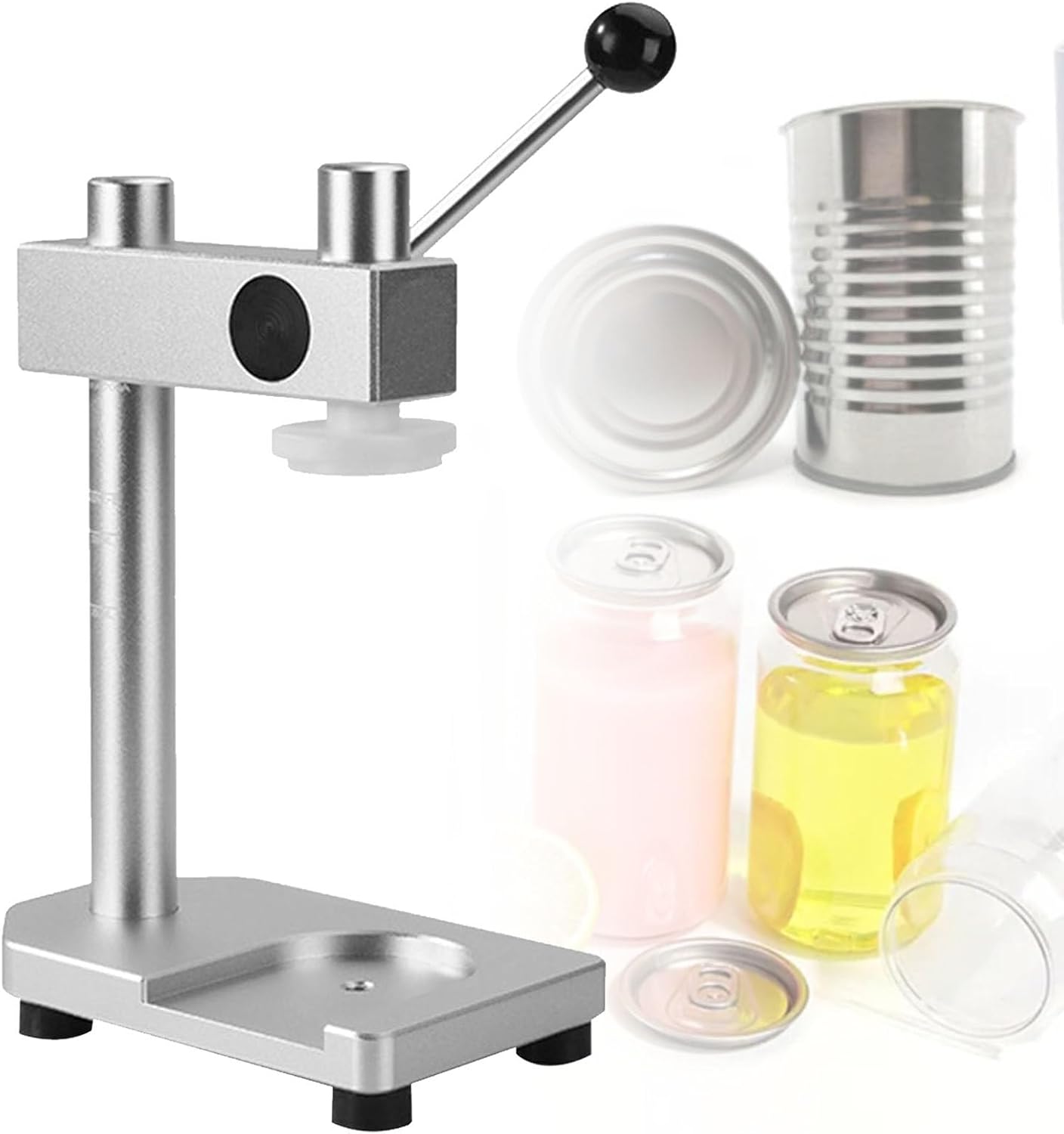 Sertisseuse de boîtes de conserve, outil manuel de scellage de bocaux domestiques/commerciaux, hauteur réglable, avec base fixe, pour bocaux, diamètre 51 mm/2 pouces,Silver