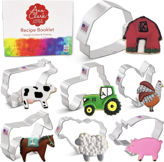 Ensemble d’emporte-pièces fermier - 7 pièces - Coq, vache, cochon, agneau, cheval, grange et tracteur - Acier de fabrication américaine