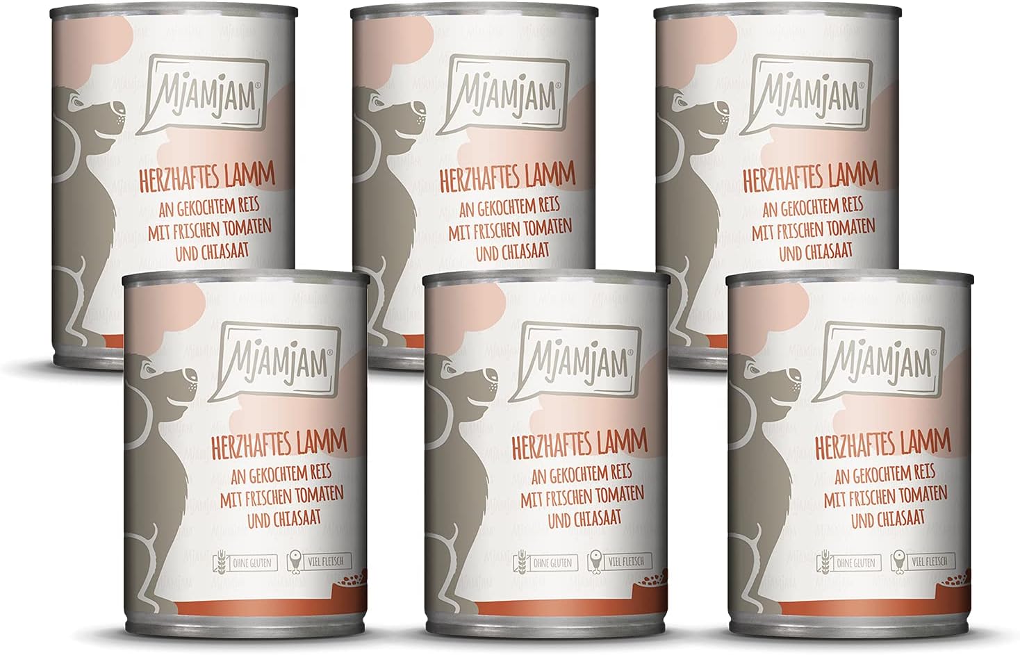 Nourriture humide premium pour chiens - agneau copieux sur du riz bouilli avec des tomates fraîches, paquet de 6 (6 x 400 g), naturel avec de la viande supplémentaire