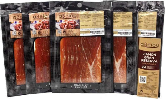 500gr JAMBON TRANCHÉ GRANDE RÉSERVE DUROC PREMIUM, affiné pendant plus de 25 mois (supérieure au jambon serrano) fabriqué à Guijuelo Espagne - (5 enveloppe x 100g) 5x100g