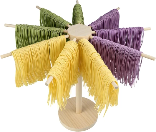 Sechoir a pates fraiches Pliable - Base en Bois avec 9 Bras détachables, réutilisable, étendoir à pâtes pour la Maison, la Cuisine, etc