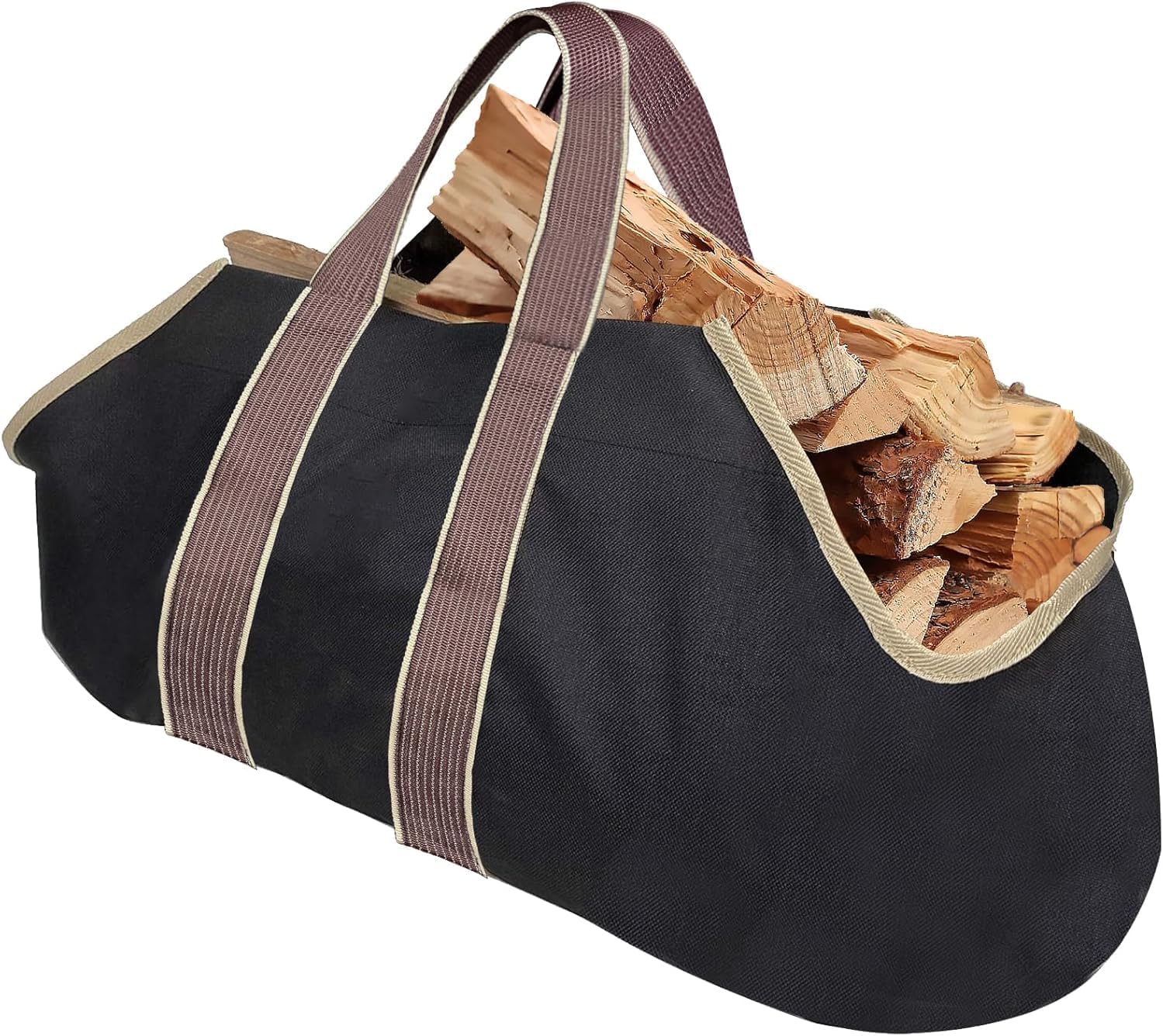 Amagabeli Toile Sac à bûche Cheminée Sac de rangement pour le bois de chauffage Grande capacité Porte-bûches De plein air Porte-bûches en bois ciré avec poignées Solide Sac de transport en bois