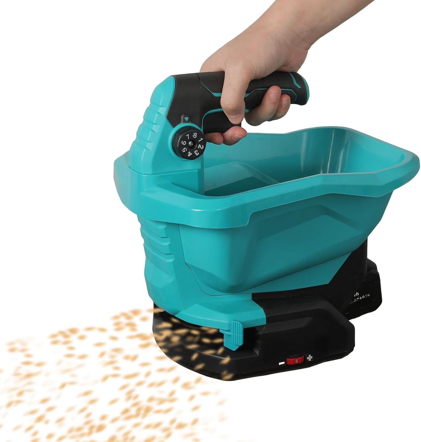 JOPWUE Épandeur Portable sans Fil,pour Batterie Ma-Kita~ 18 V,avec Réglage de Vitesse Rotation à 6 Niveaux,Régulateur 8 Positions, 3.3L,pour Fertiliser, Semer, Saupoudrer de Sel,sans Batterie (Bleu)