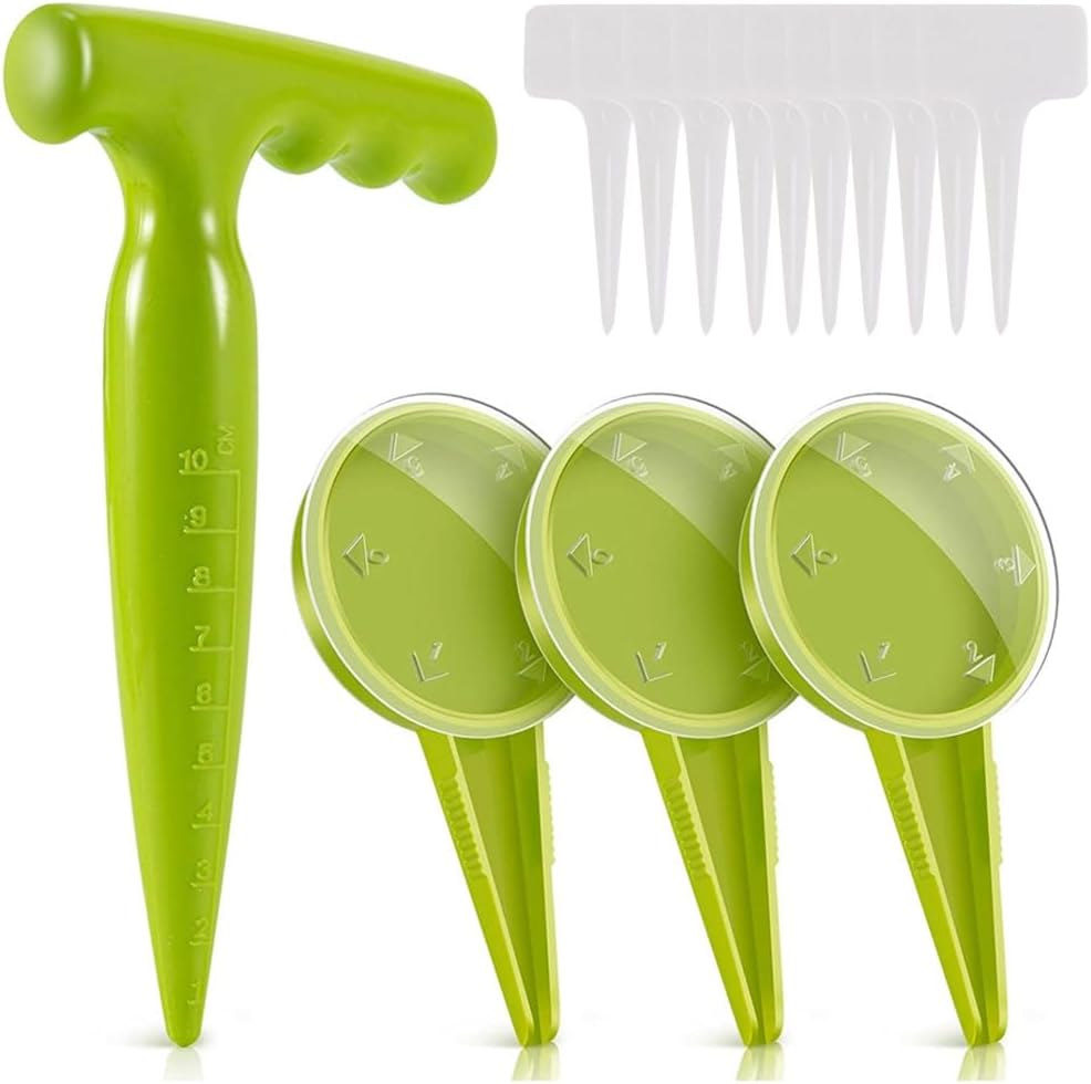 VENEKA Distributeur de semences, kit d'outils de jardinière, semoir réglable avec 5 possibilités de réglage, étiquettes de plantes de type T, marquages