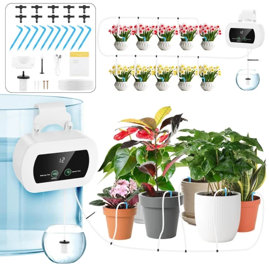 Forever Speed Système D'arrosage Automatique D'intérieur pour 10 Plantes en Pot, 300 Modes Arrosage Kit D'irrigation Goutte à Goutte Automatique Rechargeabilité pour Interieur, Balcons