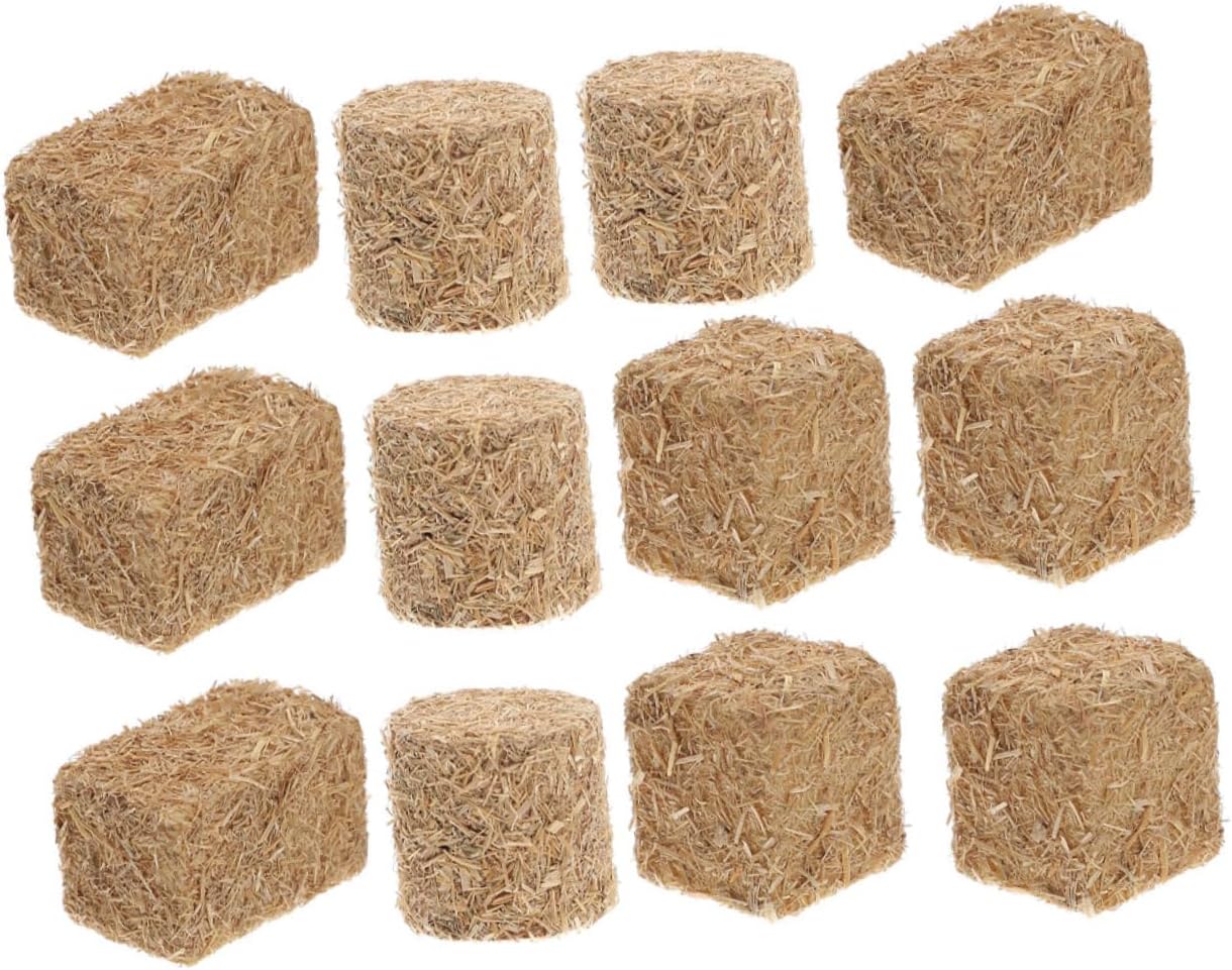 TOYANDONA 12 Pièces Petites Bottes De Foin Mini-Bottes De Paille Décoration De Chambre Rustique Foin Simulé Foin Artificiel Figurines De Jardin De Fées Miniature Récompense Rectangle Bois