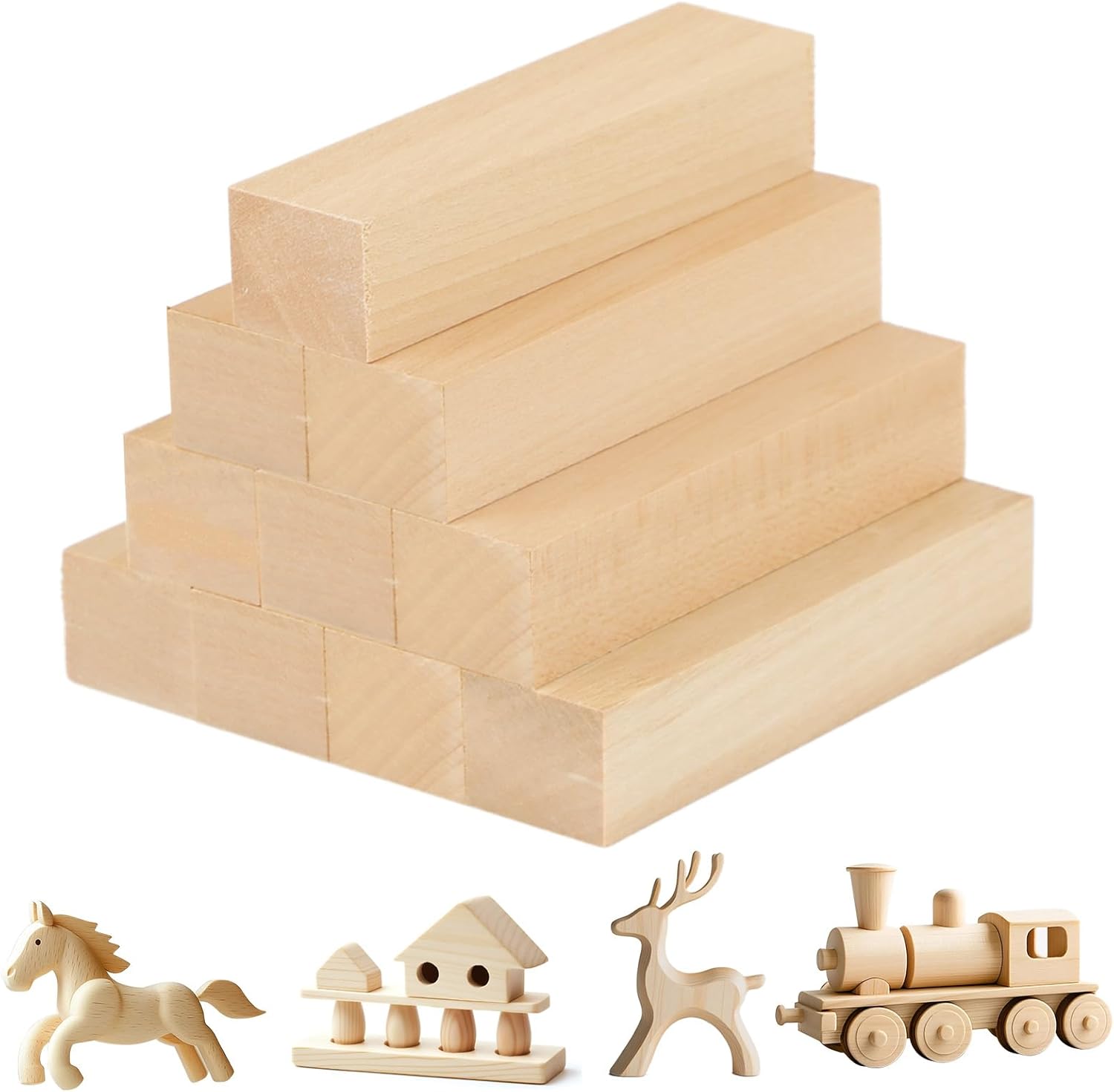 Bois a Sculpter Tilleul - Pack de 10 Blocs de Bois, Bois Doux pour Sculpture, Travaux Manuels et Tournage, Bois de Tilleul pour Sculpter, Bois pour Enfants et Adultes