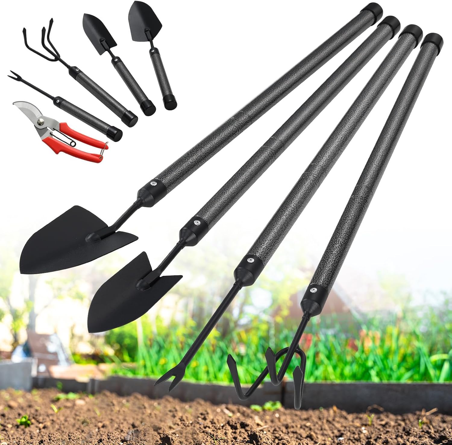 Outils de Jardinage, 5 PiècesOutils de Jardinage en Acier Inoxydable, Longueur Réglabl，Petits Outils de Jardinage Portables et Transportables