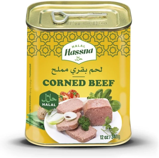 HASSNA - CORNED BEEF HALAL 340g - Riche en protéine - Fabriqué en France - Aide Culinaire -Longue Conservation