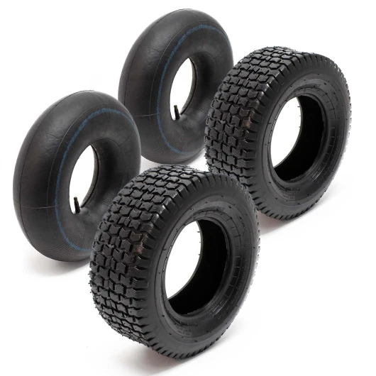 Lot 2x Pneu 15x6.00-6 et 2x Chambre à air – Valve droite – 350 x 350 x 140 mm – 4 PR – capacité de charge 200 kg – pour Tondeuse à gazon Tracteur à pelouse Brouette Chariot Diable 15x6.00-6 4PR, valve droite 2