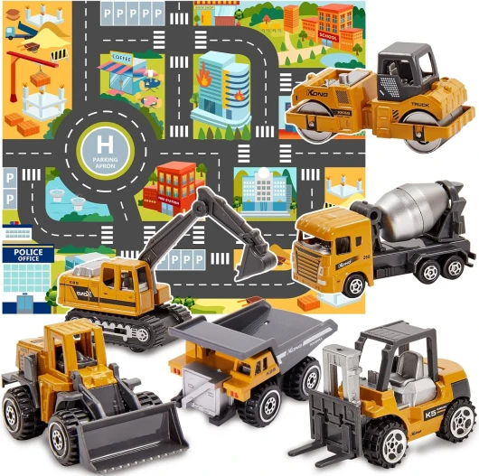 Jouet Tracteur Tractopelle Benne en Métal avec Tapis Engins de Chantier Voiture Jouet Miniature Cadeau Enfant Garçon Fille 3 Ans+