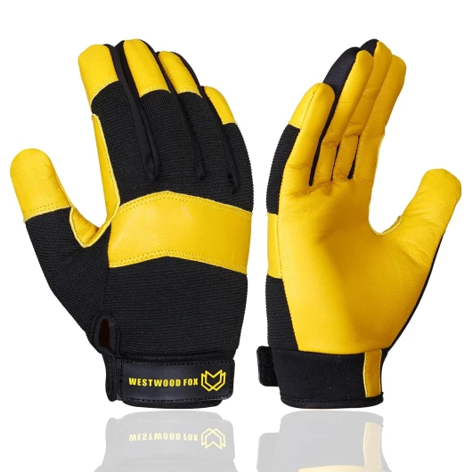 WESTWOOD FOX Gants de travail de jardinage résistants aux épines en cuir souple et robuste pour mécanicien, dextérité, gants de construction respirants pour homme et femme (Jaune, M) M UP5