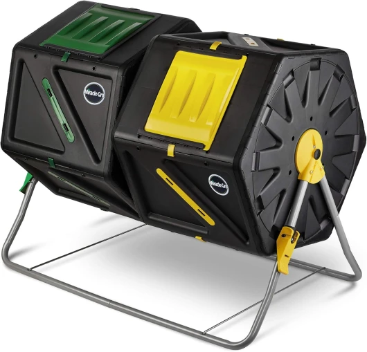 Grand Composteur de Jardin à Double Chambre DF OMER - Composteur Rotatif à Haut Volume, résistant, Toutes Saisons, avec 2 Portes coulissantes (2-27.7gal/105L) 105L x 2