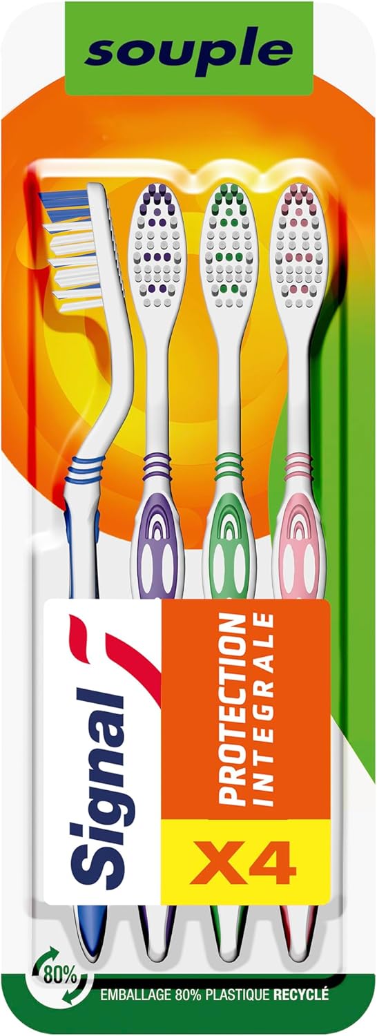 Brosse à Dents Protection Intégrale - Brosse 100% recyclable fabriquée avec 80% de plastique recyclé - Souple (lot de 4 brosses à dents) 4 unité (Lot de 1) Brosse à Dents Protection Integrale Souple