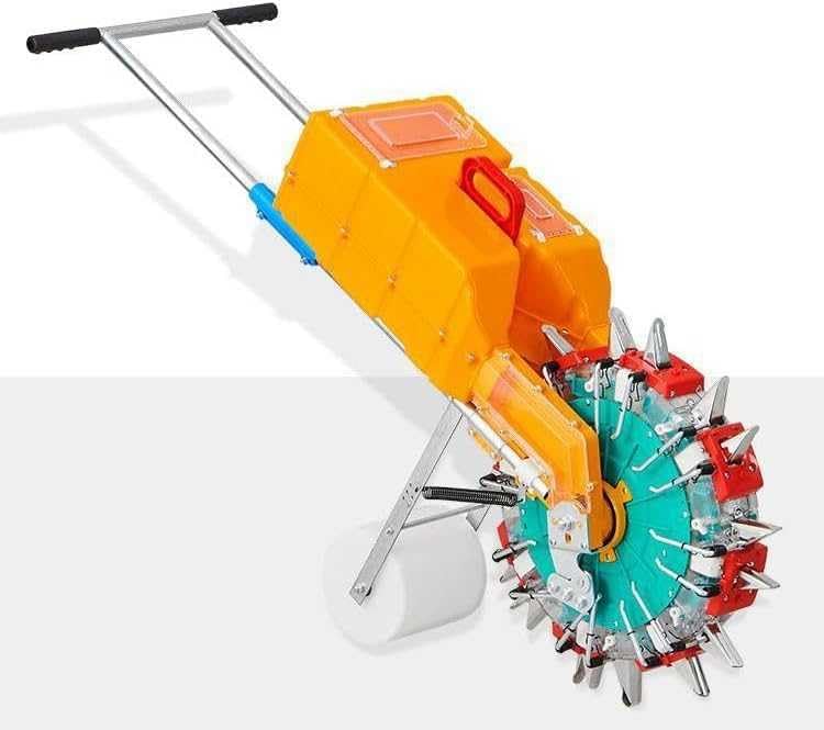 Semoir manuel avec roues, semoir de blé à pousser à la main, semoir de blé de précision en métal, semis de jardin et engrais pour les petites zones de plantation telles que les terrasses 7 Bouches