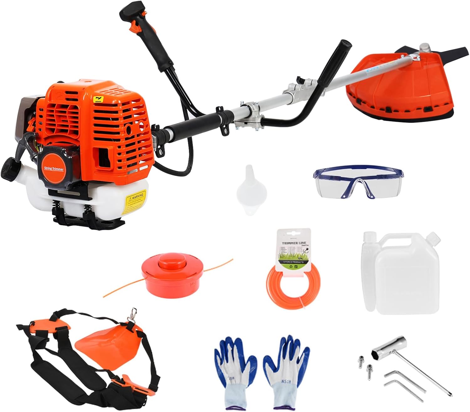 Débroussailleuse Thermique, 52cc, 2 en 1 Débroussailleuse sans Fil Jardin Élagage, Faucheuse, Coupe Bordure, Débroussailleuse Moteur à Essence 2 Temps, Débroussailleuse Essence (Orange)