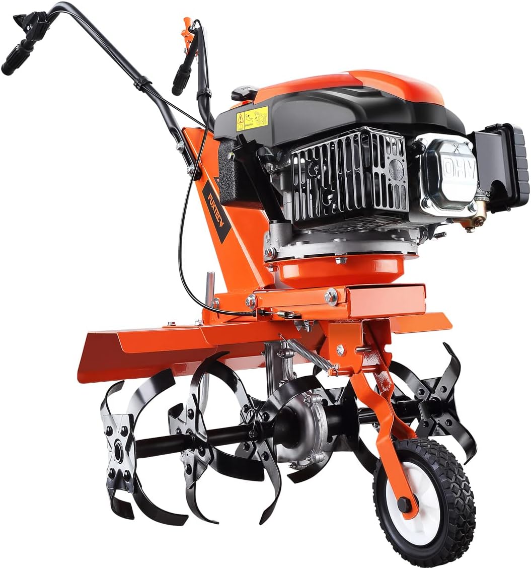 Motobineuse Thermique FX-AF1139 Set Motoculteur Essence Moteur 4 Temps 139cm3 2,2kW avec Extension De La Largeur De Travail De 36 à 66cm Cultivateur Profondeur Réglable Jusqu’à 30cm 139cm3 - 2.2kW - 6 fraises - 66cm