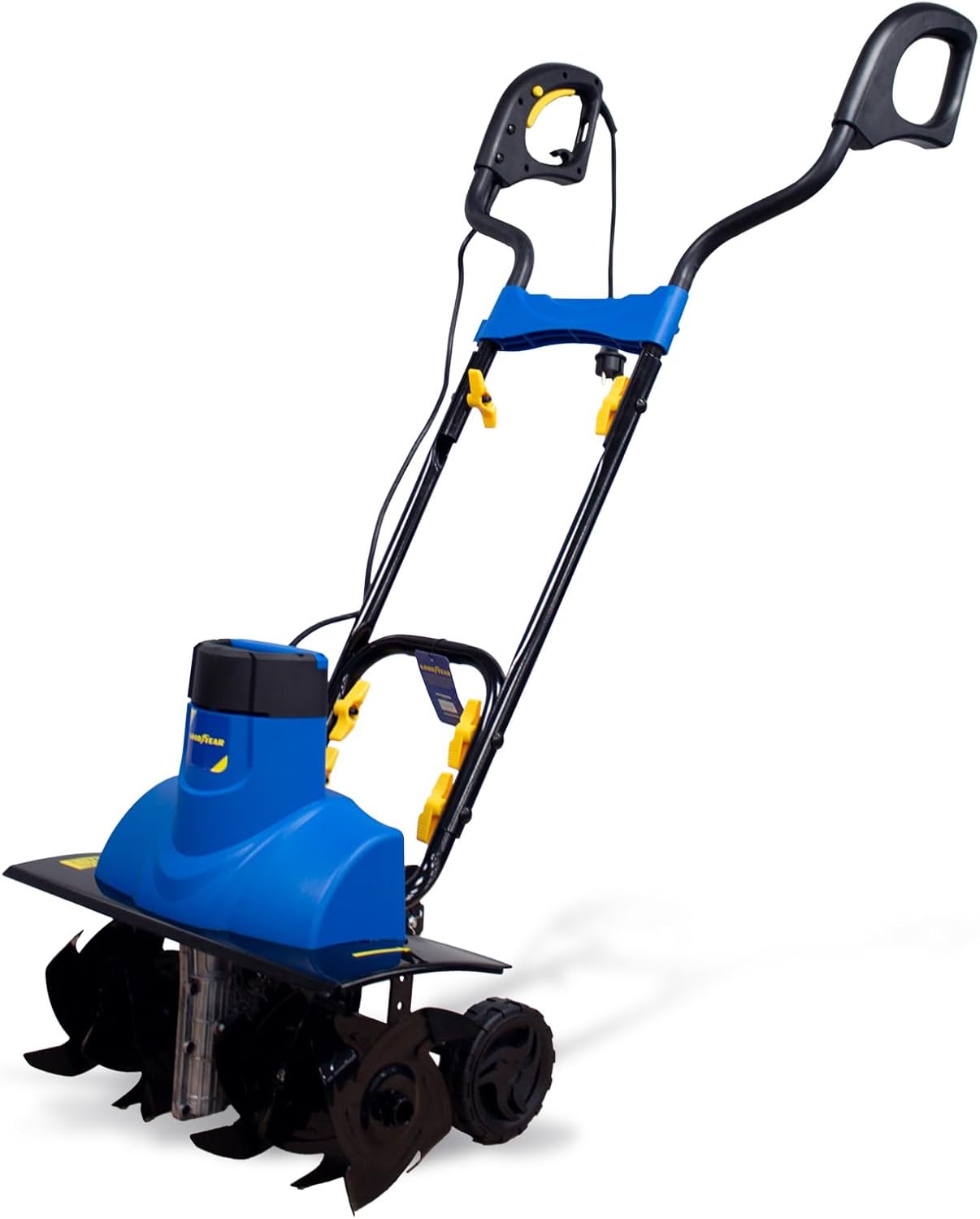 Motobineuse électrique 1500W avec Roues, Largeur de Travail 450 mm, Profondeur 180 mm, Guidon Pliable, Hauteur réglable, Carter métallique, idéale pour Jardin et Potager