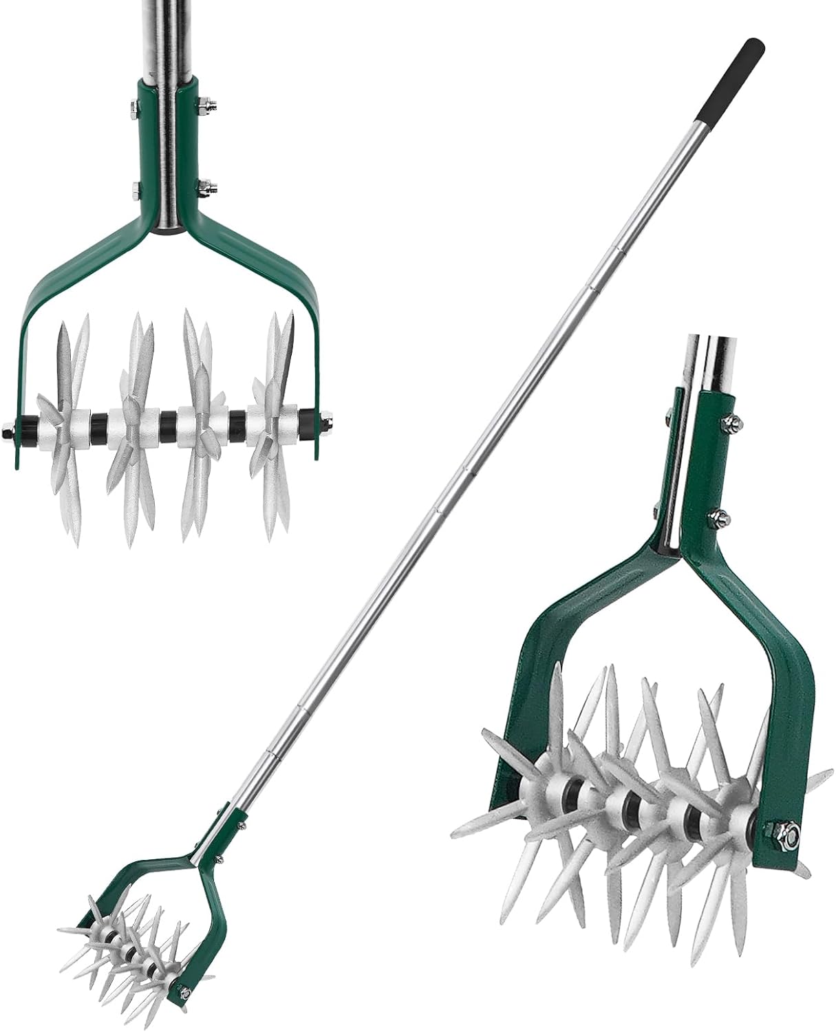 Yeelor Motoculteur rotatif réglable avec poignée S/S et dents amovibles en métal massif pour jardin, pelouse et manuel pour ameublir et mélanger le sol