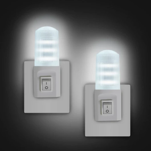LOT DE 2 Veilleuses LED, Lampe Nuit à interrupteur rétro, Veilleuse Enfant Plug and Play pour Chambre Bébé, Cuisine, Couloir, Escalier, Salon, Blanc Froid