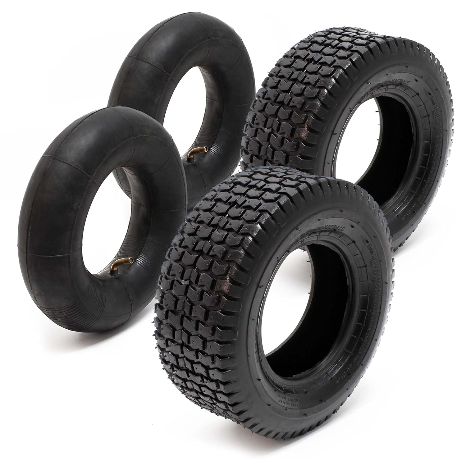 Lot 2x Pneu 16x6.50-8 et 2x Chambre à air – Valve coudée – 420 x 420 x 130 mm – 4 PR – capacité de charge 300 kg – pour Tondeuse à gazon Tracteur à pelouse Brouette Chariot Diable 16x6.50-8 4PR, valve coudée 2