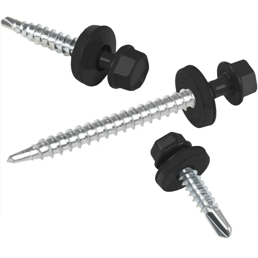 Vis pour tôles trapézoïdales PAROTEC, vis autoperceuses et autotaraudeuses avec rondelle d'étanchéité EPDM, tête hexagonale, 4,8 mm x 35 mm, RAL 8019 Marron foncé, 250 pièces RAL 8019 - Marron foncé 4.8x35mm 250 pcs.